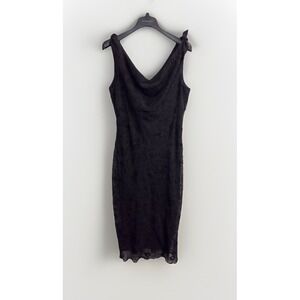 Giorgio‎ Fiorlini Midi Dress Womens 14 Cowl Neck Black Y2K Glitter Sheer Lined